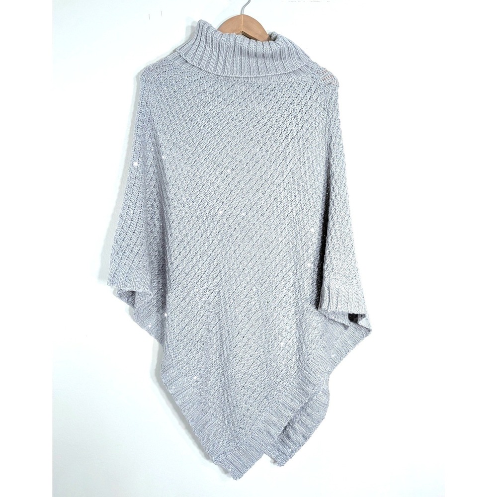 Saks Fifth Avenue Gray Sequin Poncho; Knit Turtleneck Cape
